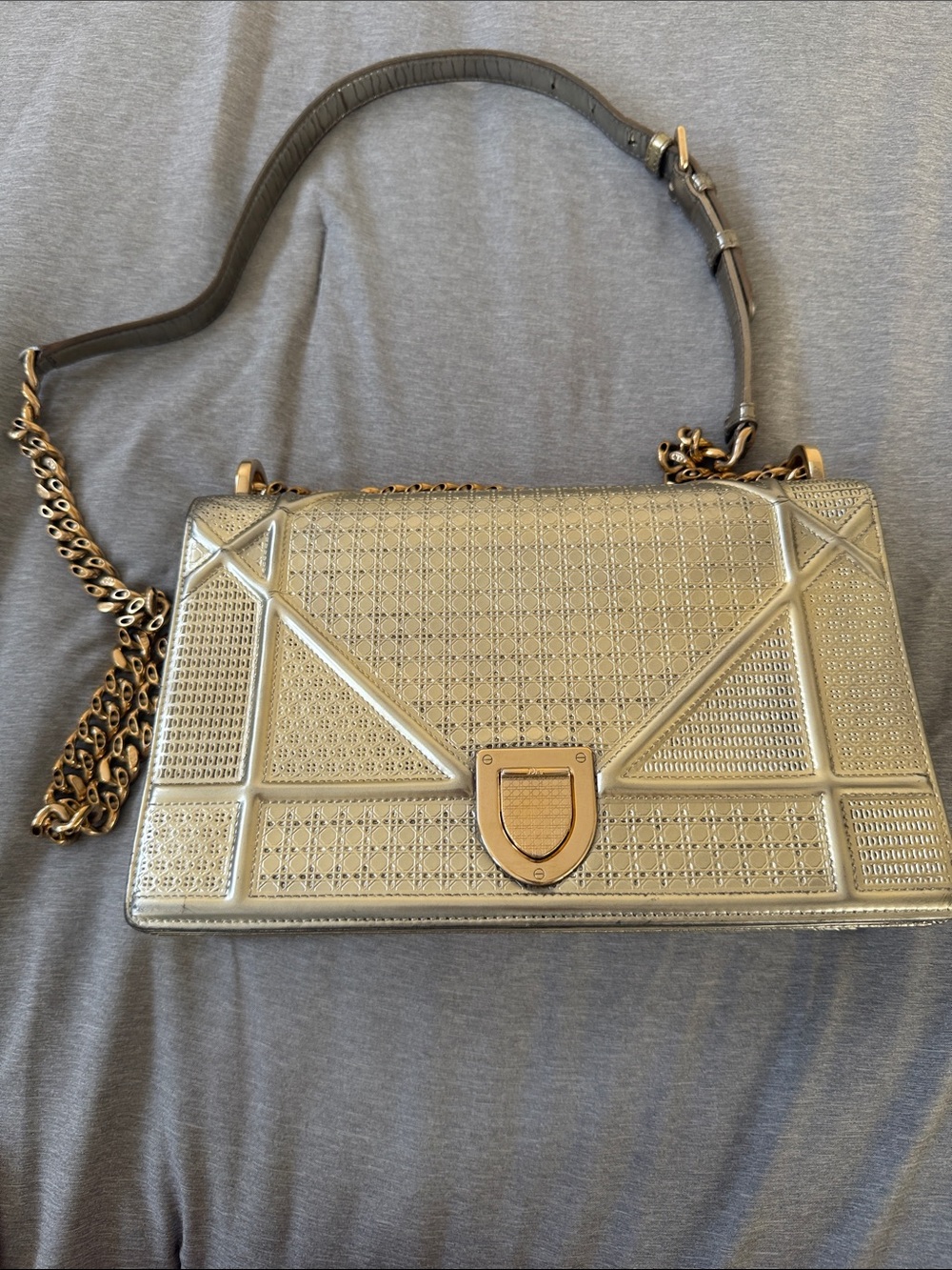 Dior Metallic Silver and Gold Diorama with Chain Strap